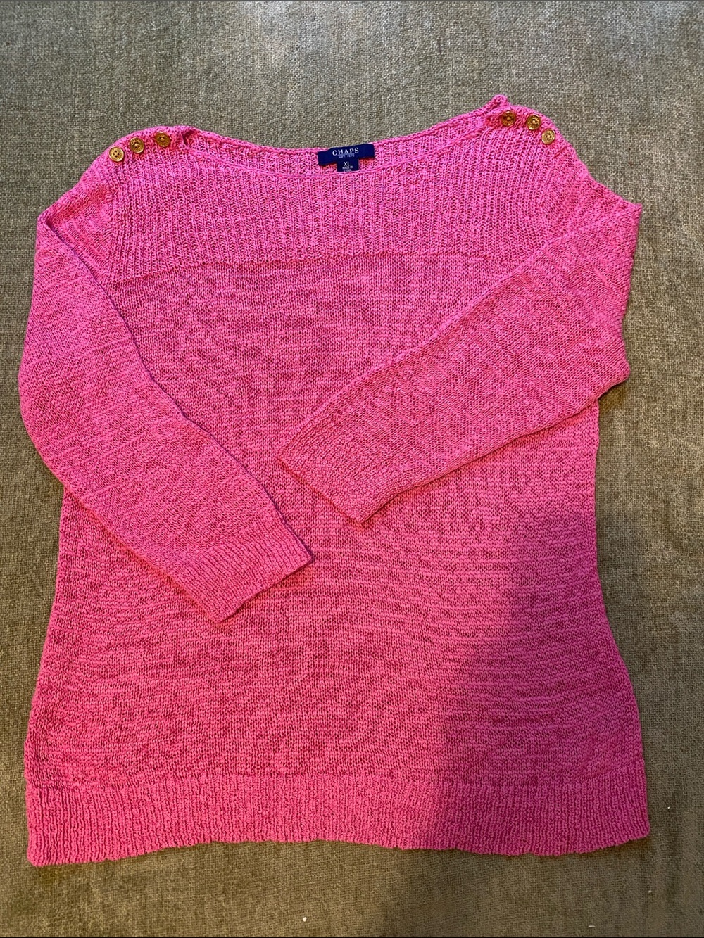 Chaps Women's Bright Pink Boatneck Sweater with Gold Shoulder Buttons